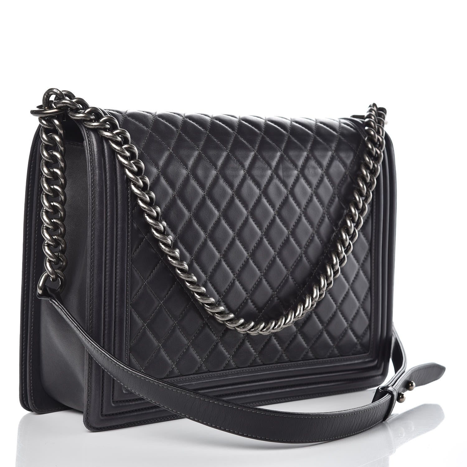 Chanel Lambskin Quilted Large Boy Flap Dark Grey 3 of 14