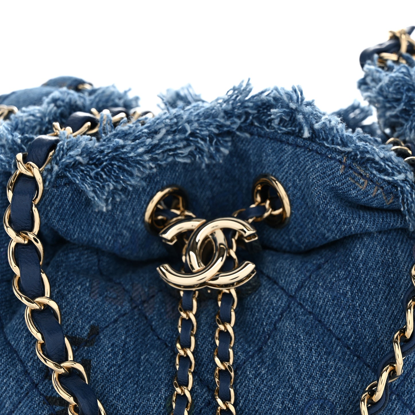 Denim Quilted Small Mood Bucket With Chain Blue Multicolor