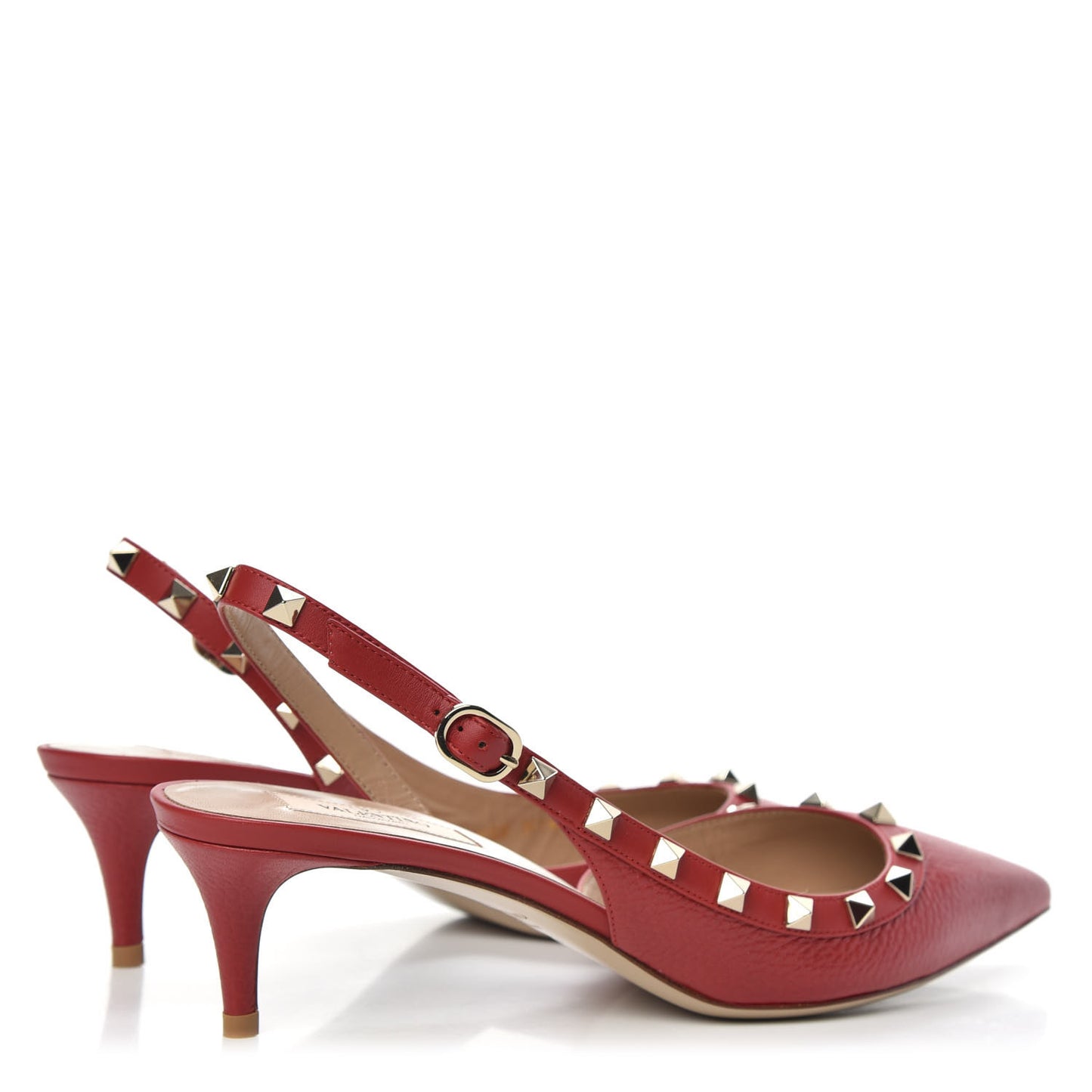 Pebbled Calfskin Rockstud Half D'Orsay Slingback 50mm Pumps 39.5 Rosso Valentino