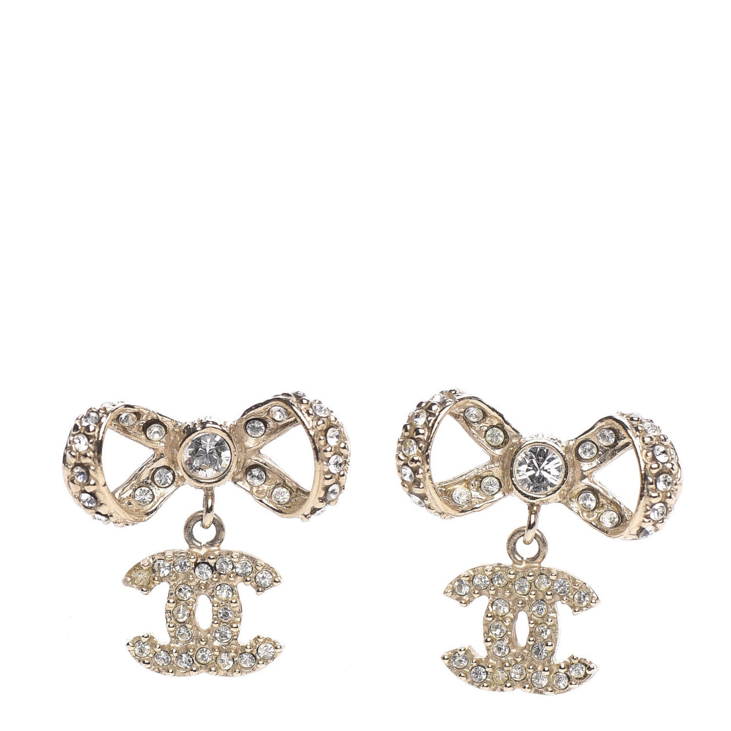 Crystal CC Bow Drop Earrings Gold