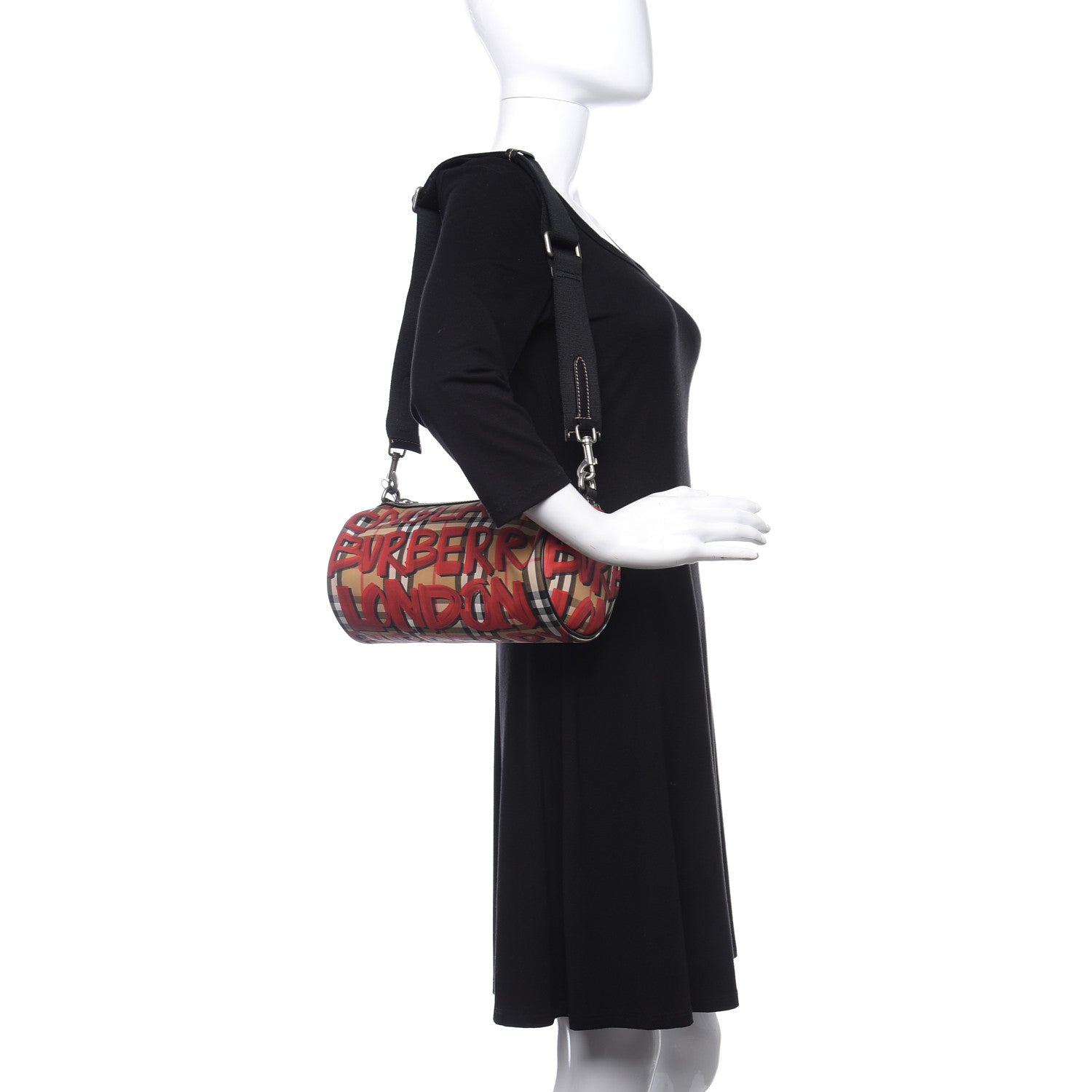 Burberry Haymarket Check Graffiti Print Barrel Bag Red 2 of 10
