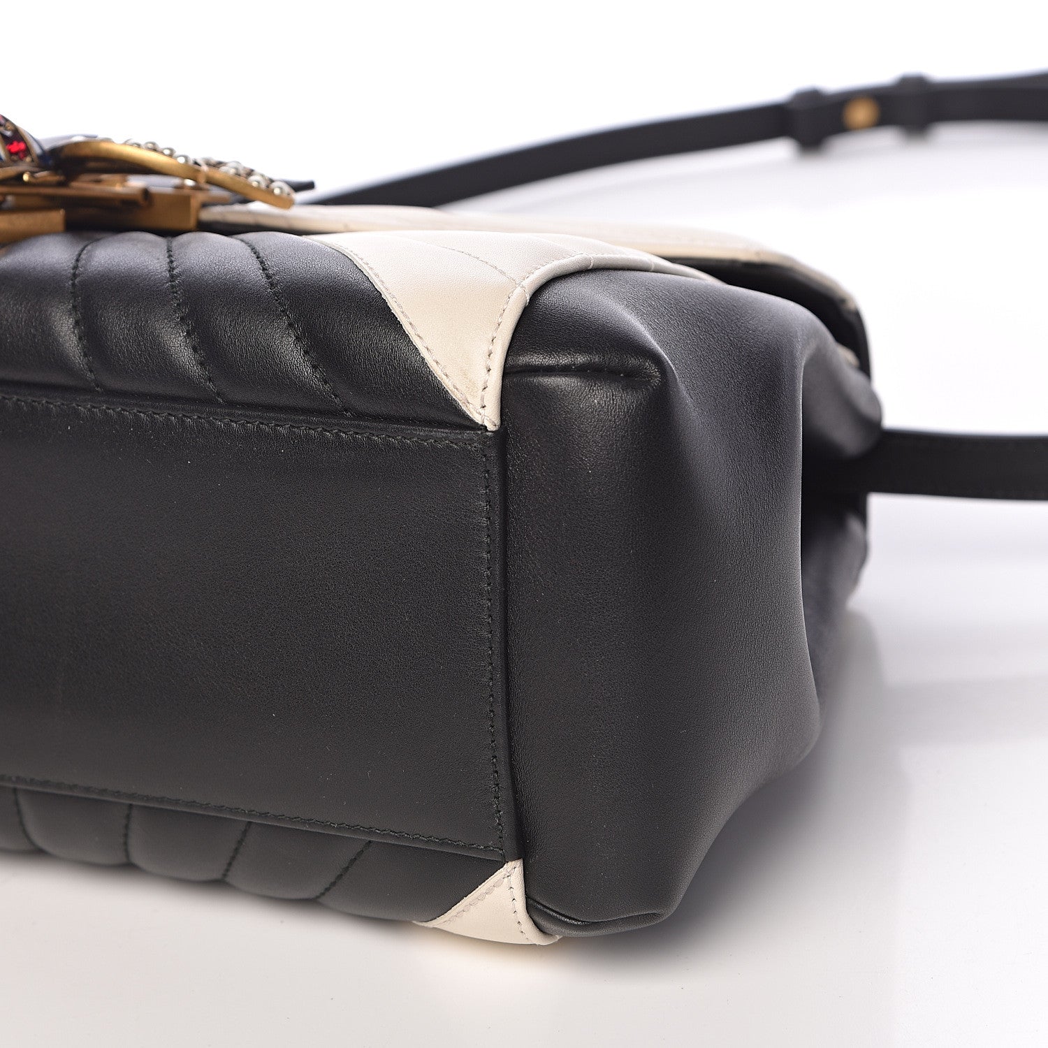 Gucci Calfskin Bamboo Trapuntata Queen Margaret Top Handle Bag Mystic White Black 10 of 10