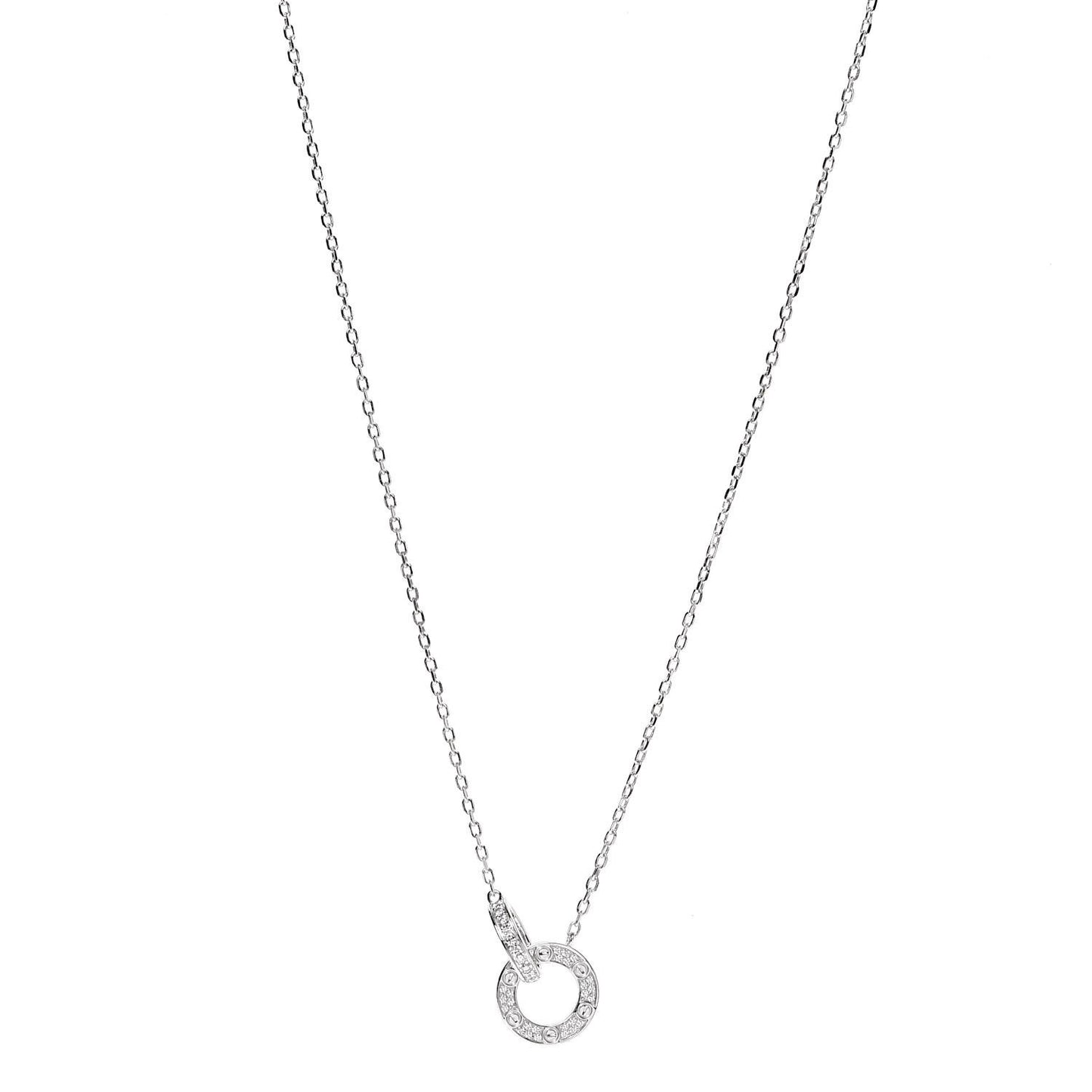 18K White Gold Diamond Interlocking LOVE Paved Necklace