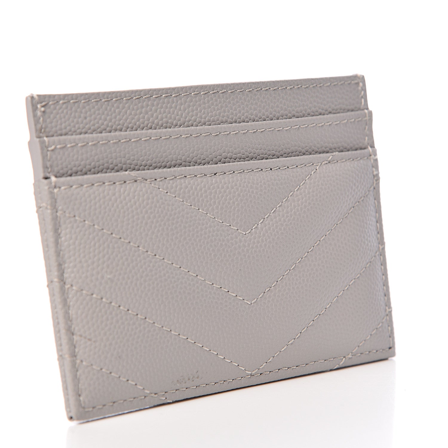 Saint Laurent Grain De Poudre Matelasse Chevron Monogram Credit Card Case Granite 3 of 7