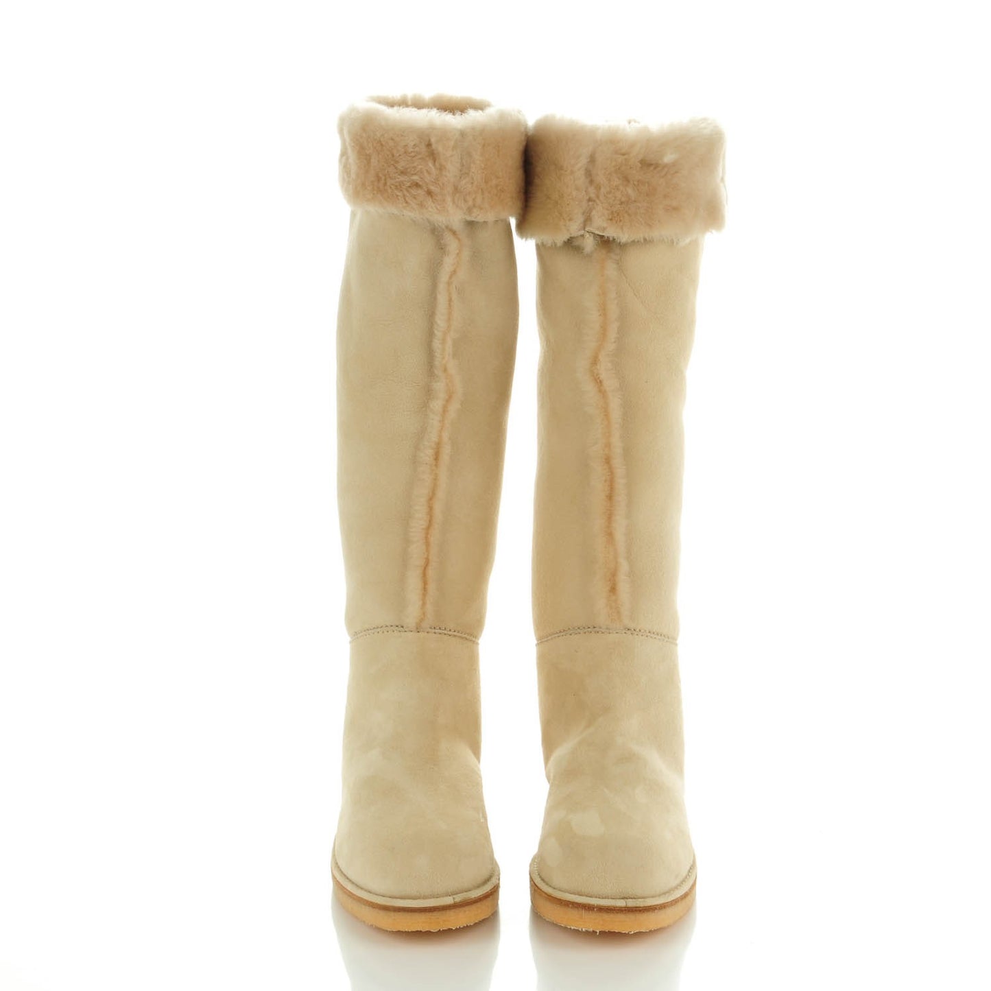 Suede Shearling Knee High Boots 38