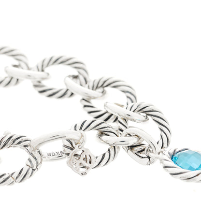 David Yurman Sterling Silver Blue Topaz Oval Link Charm Bracelet 3 of 3