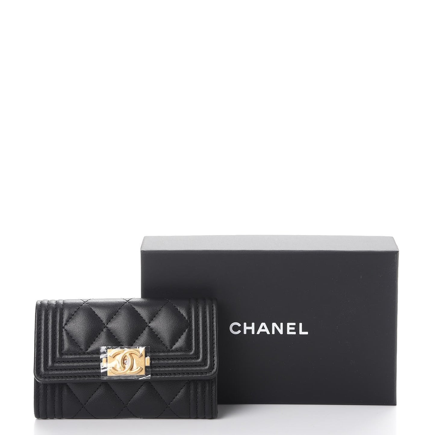 Lambskin Quilted Boy Card Holder Wallet Black