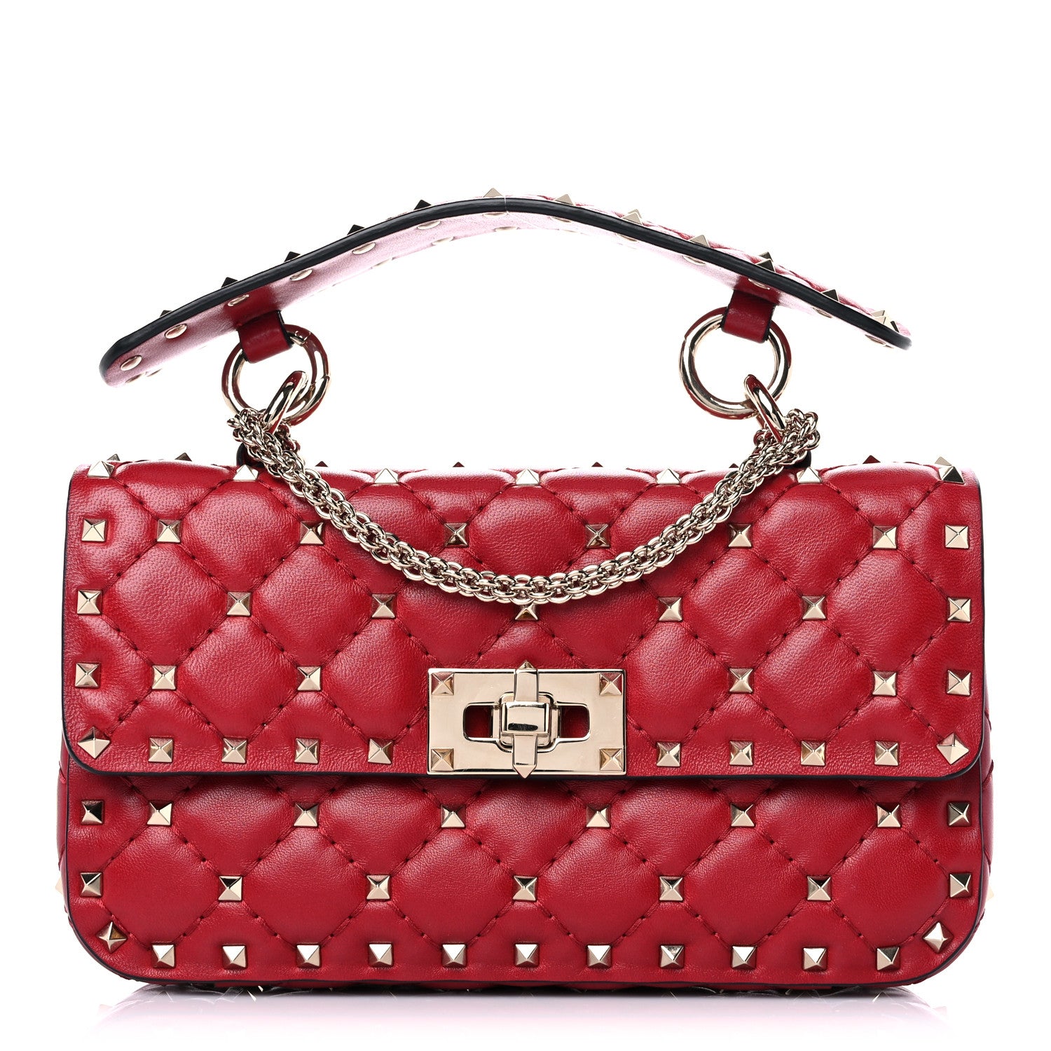 Valentino Garavani Lambskin Small Rockstud Spike Shoulder Bag Red 1 of 9