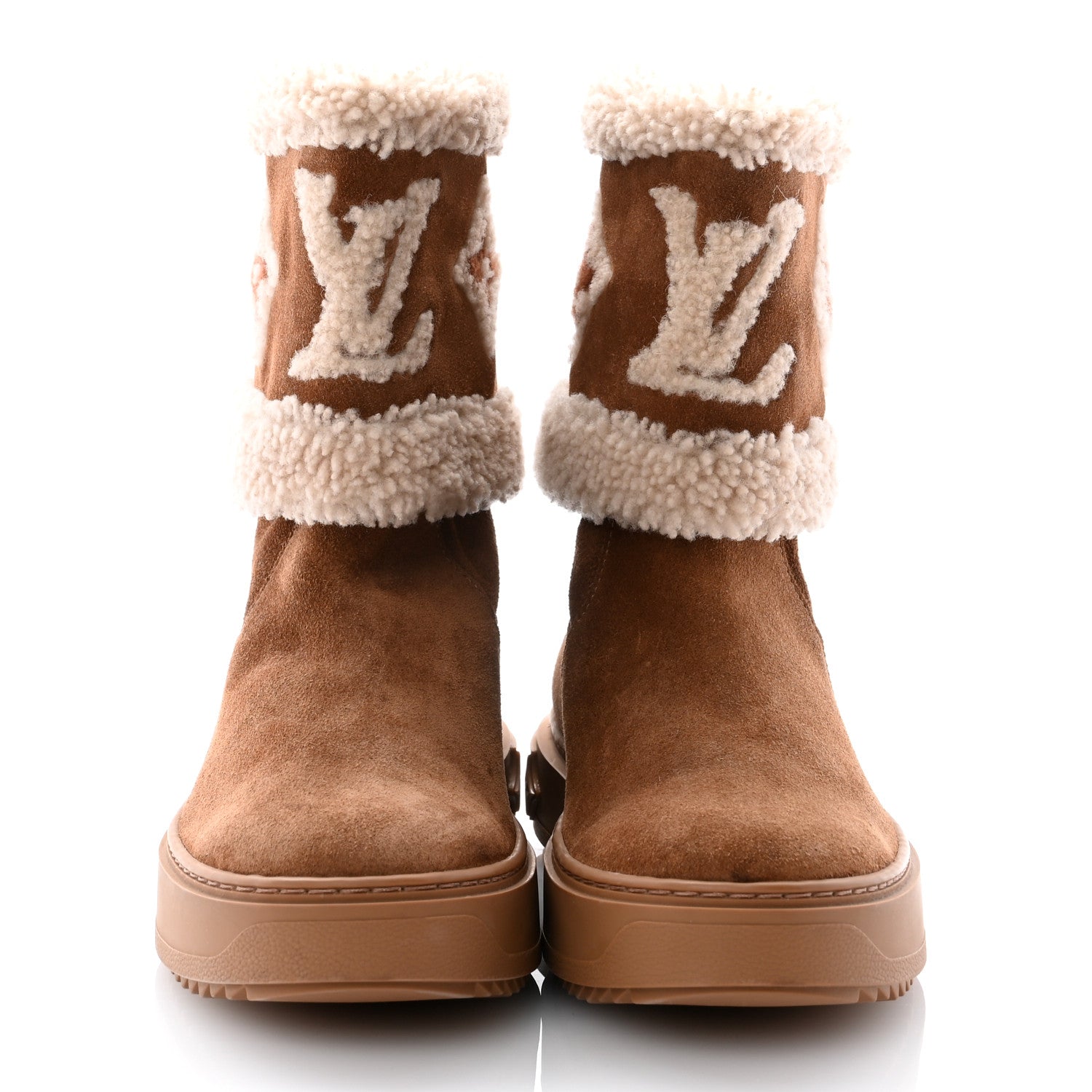 Louis Vuitton Suede Calfskin Shearling Snowdrop Flat Ankle Boot 37 Cognac 2 of 12
