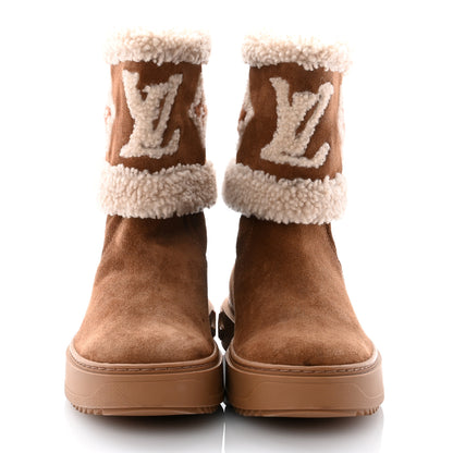 Louis Vuitton Suede Calfskin Shearling Snowdrop Flat Ankle Boot 37 Cognac 2 of 12