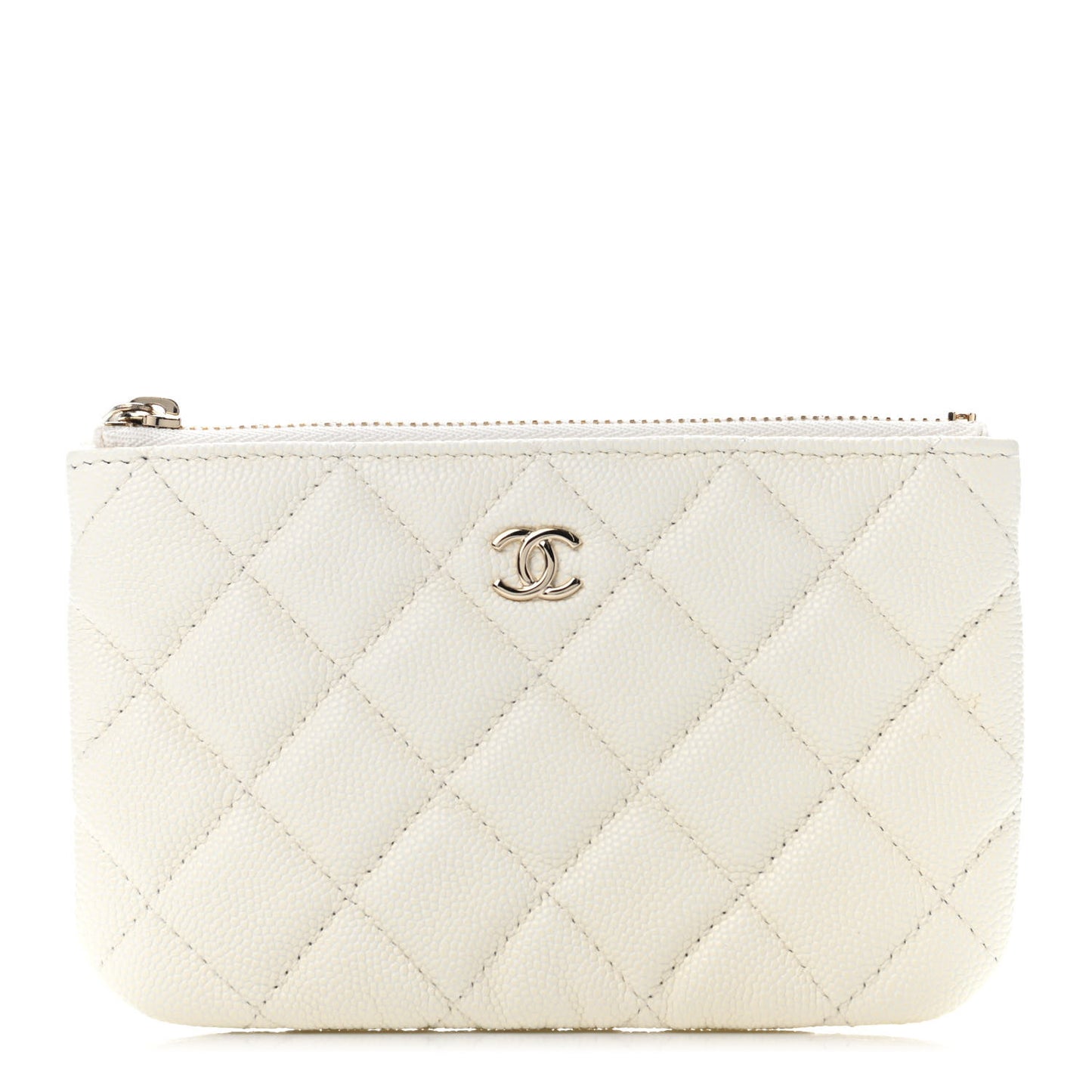 Caviar Quilted Small Cosmetic Case White