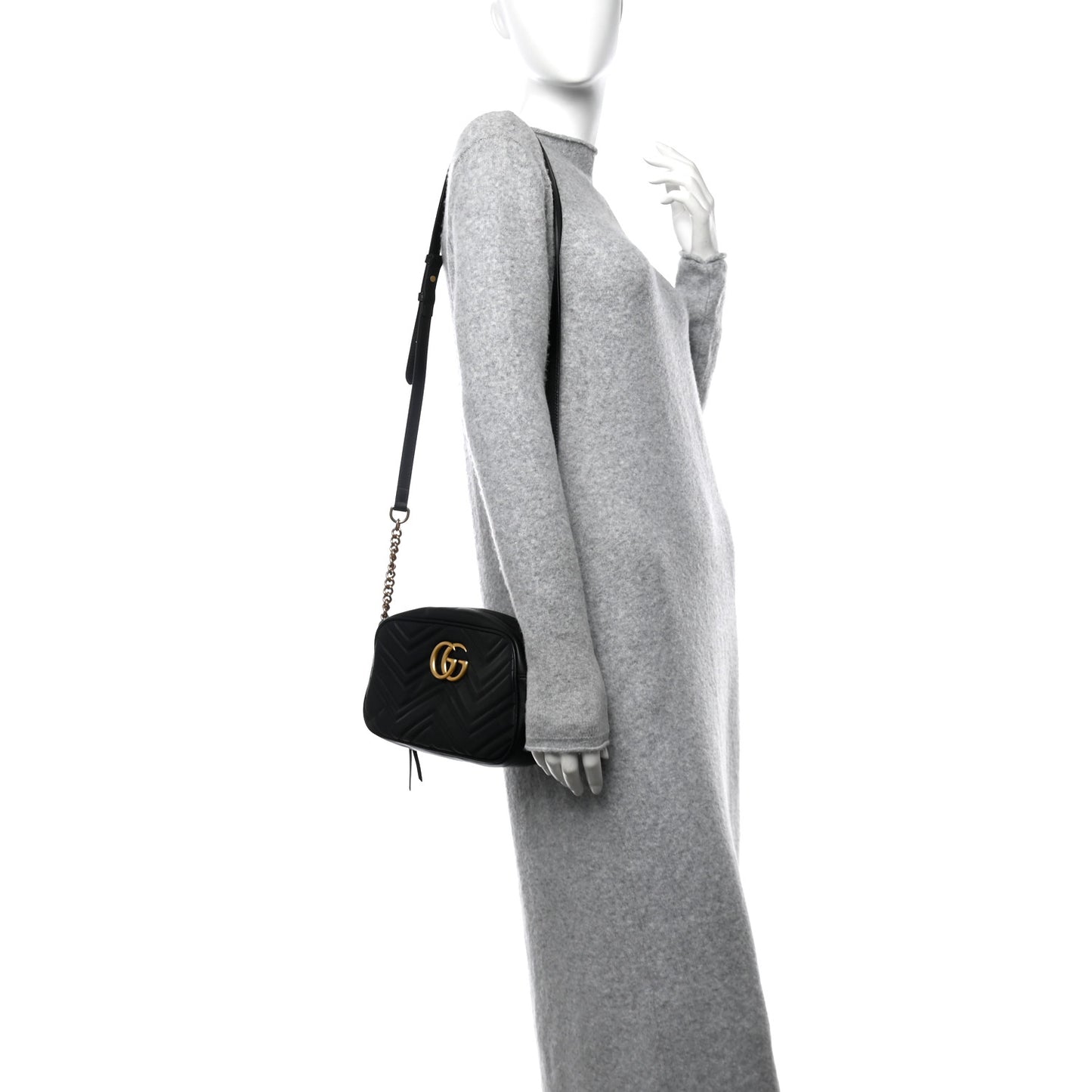 Calfskin Matelasse Small GG Marmont Chain Shoulder Bag Black