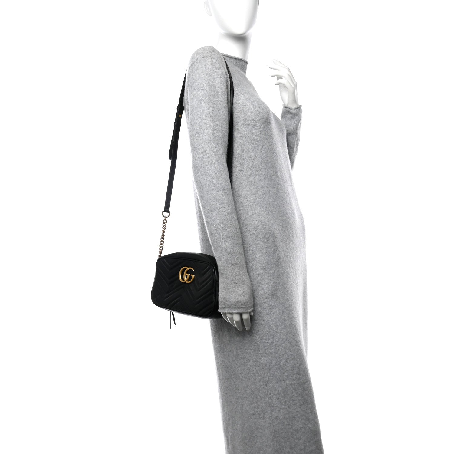 Gucci Calfskin Matelasse Small GG Marmont Chain Shoulder Bag Black 2 of 13