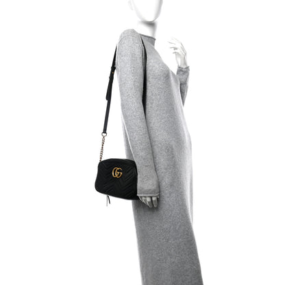 Gucci Calfskin Matelasse Small GG Marmont Chain Shoulder Bag Black 2 of 13
