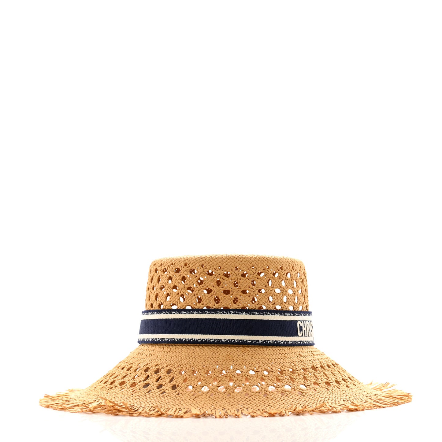 Straw Embroidered Bob Naughtily Large Brim Hat 58 Blue Multicolor