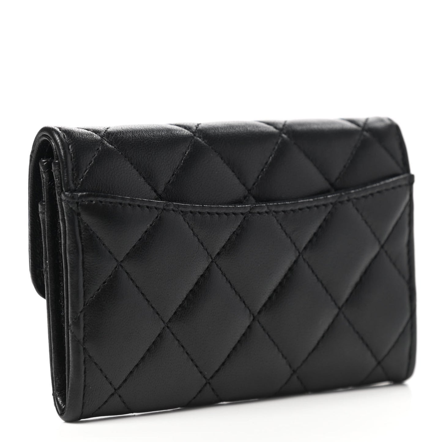 Lambskin Quilted Flap Card Holder Wallet Black