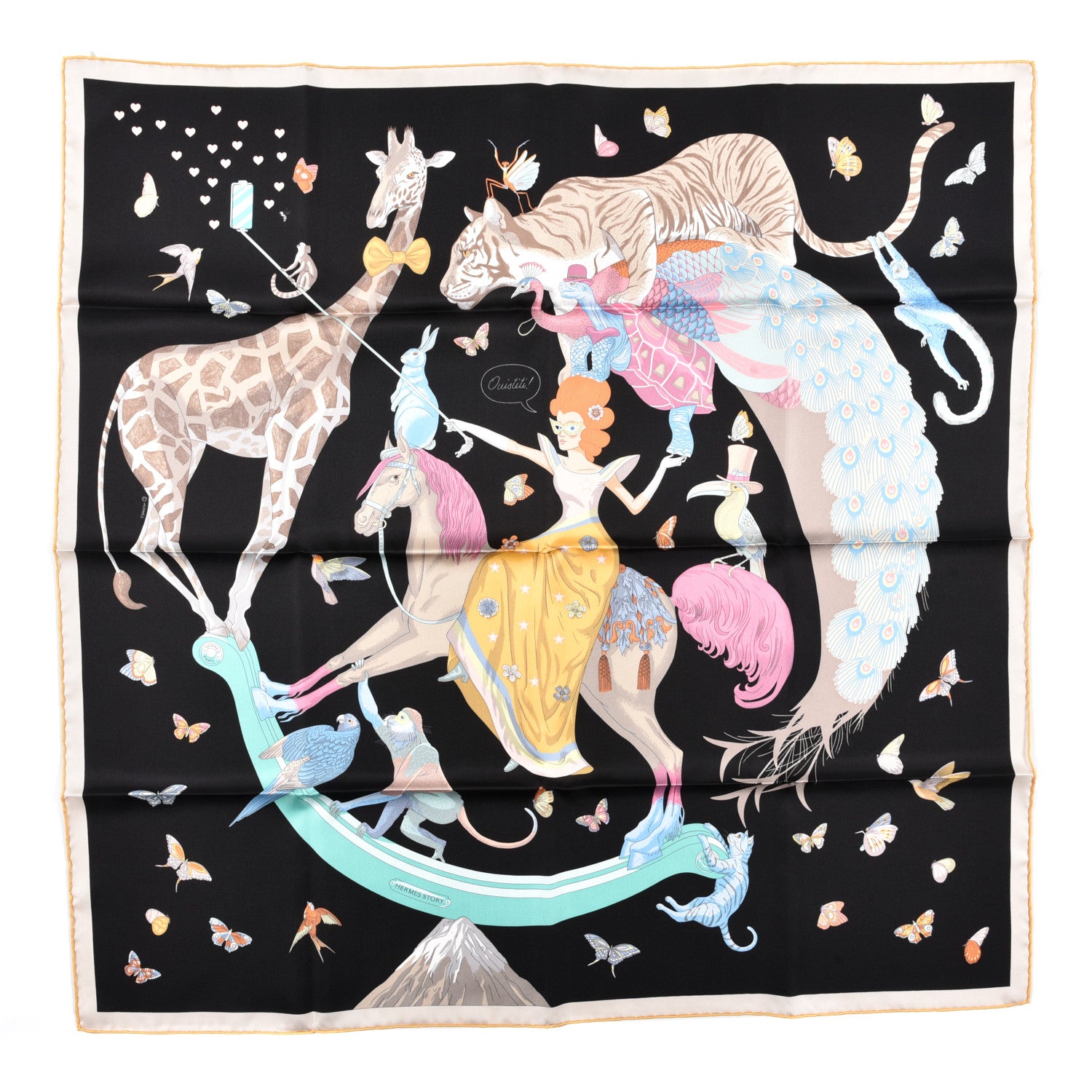 Hermes Silk Story Scarf 90 Marron Black Jaune Multicolor 1 of 5