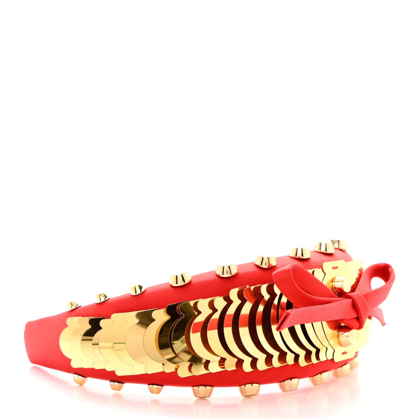 Satin Metal Studded Headband Red