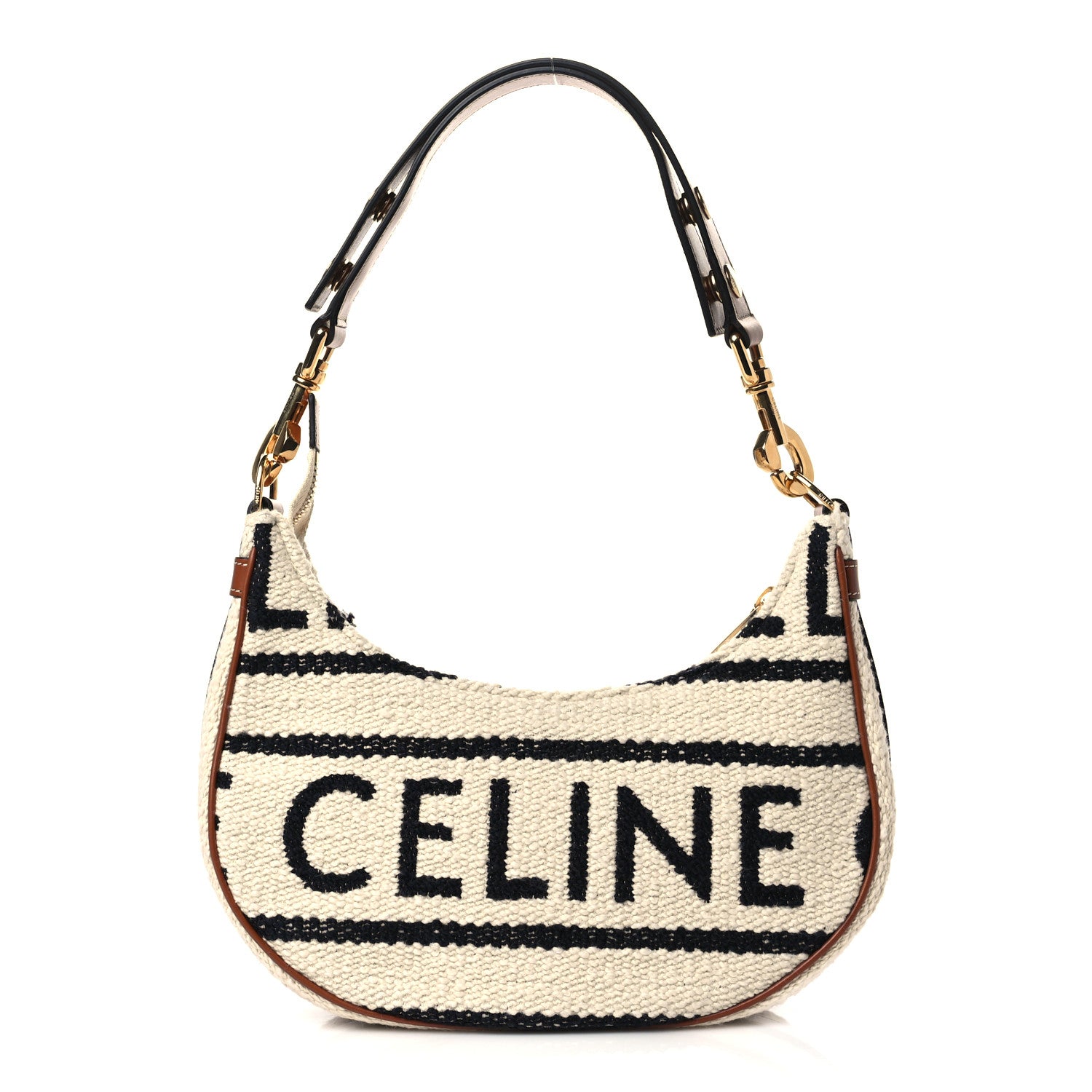 Celine Textile Medium Ava Shoulder Bag White Black 1 of 5