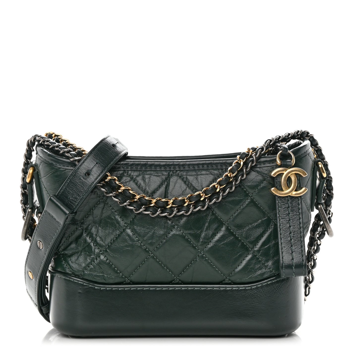 Aged Calfskin Quilted Small Gabrielle Hobo Dark Green