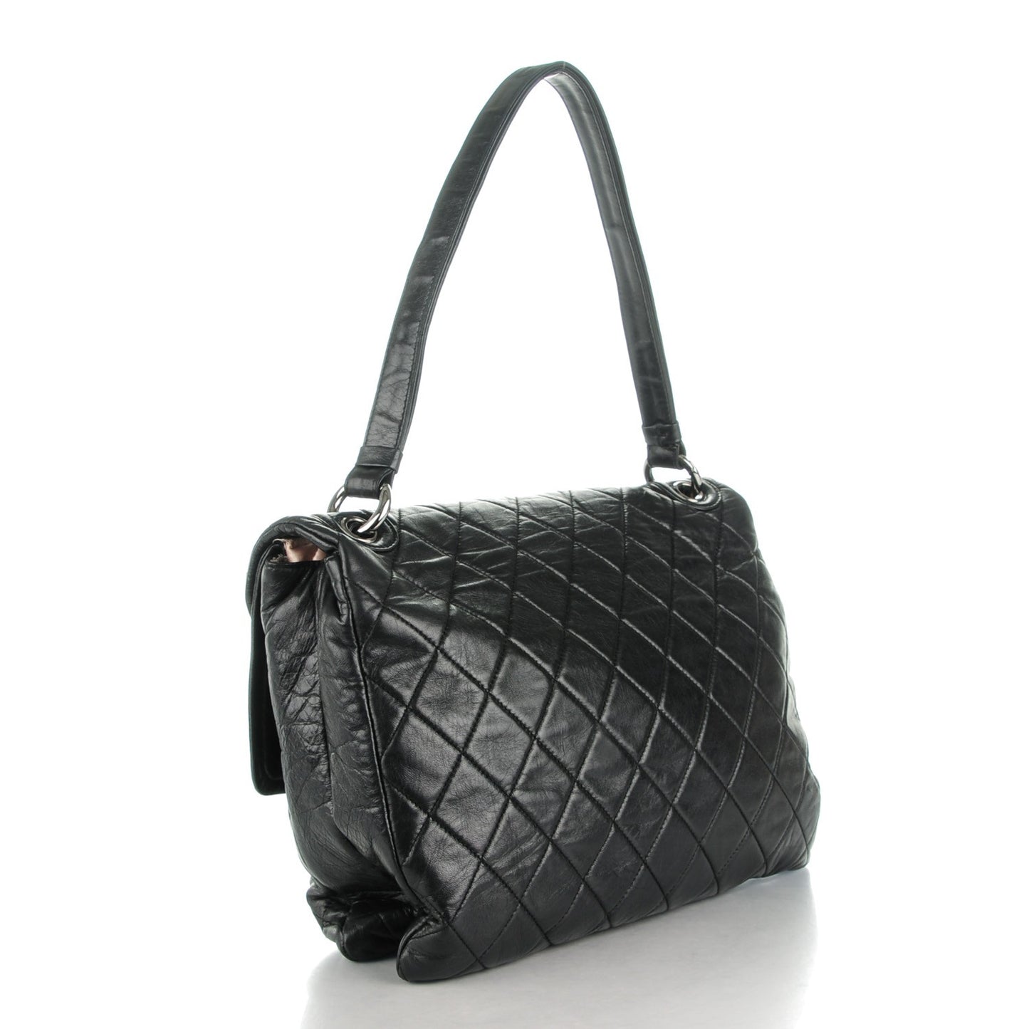 Lambskin Quilted Padded Envelope Flap Black