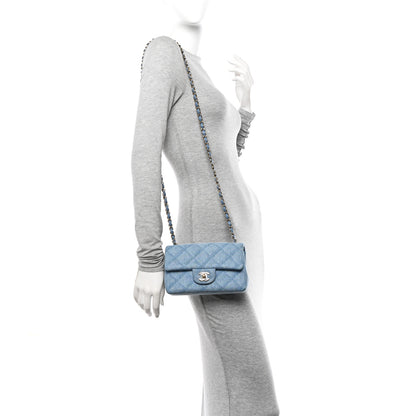 Chanel Printed Denim Quilted Mini Rectangular Flap Light Blue 2 of 10