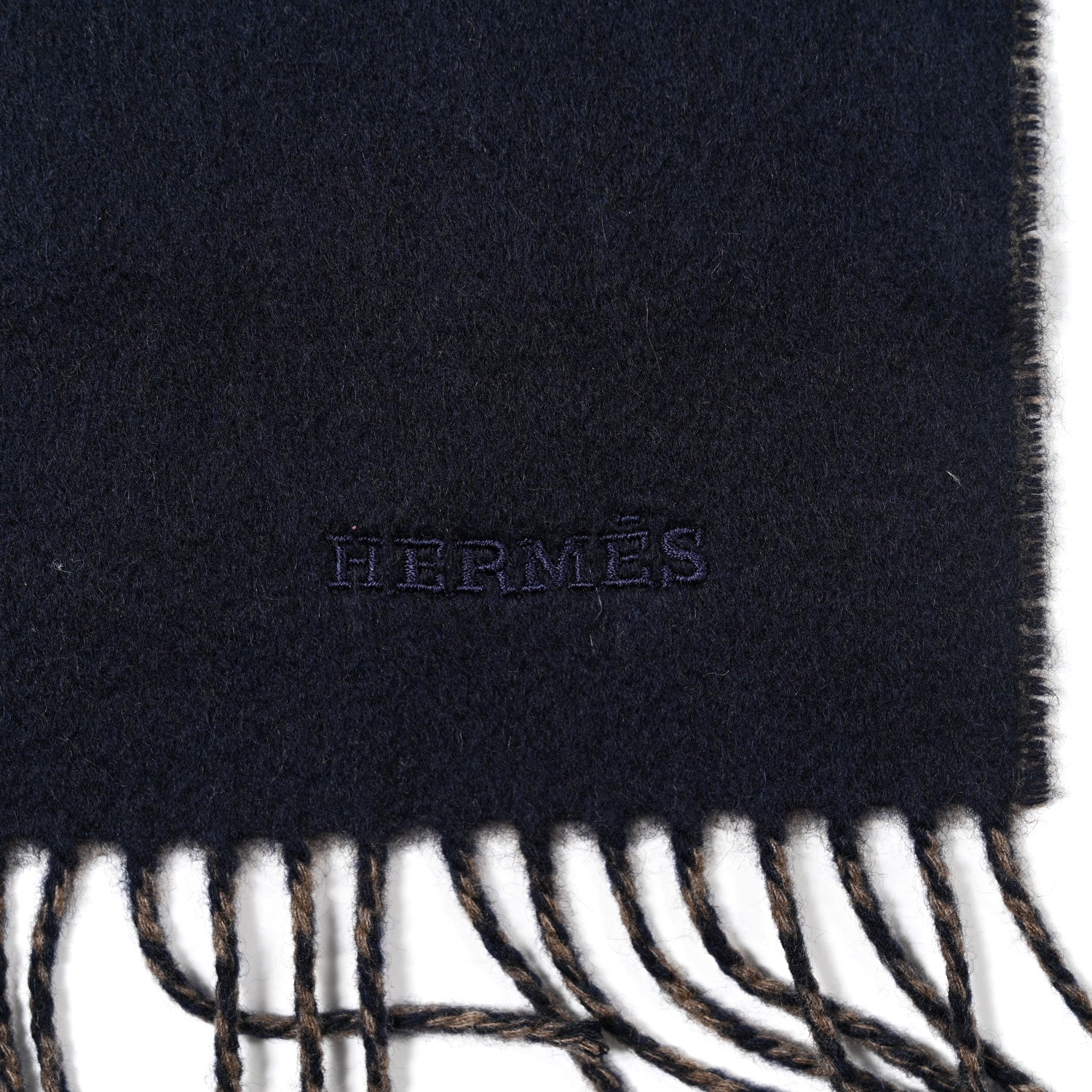 Hermes Cashmere Fringe Double Face Scarf Marine Bronze 4 of 4