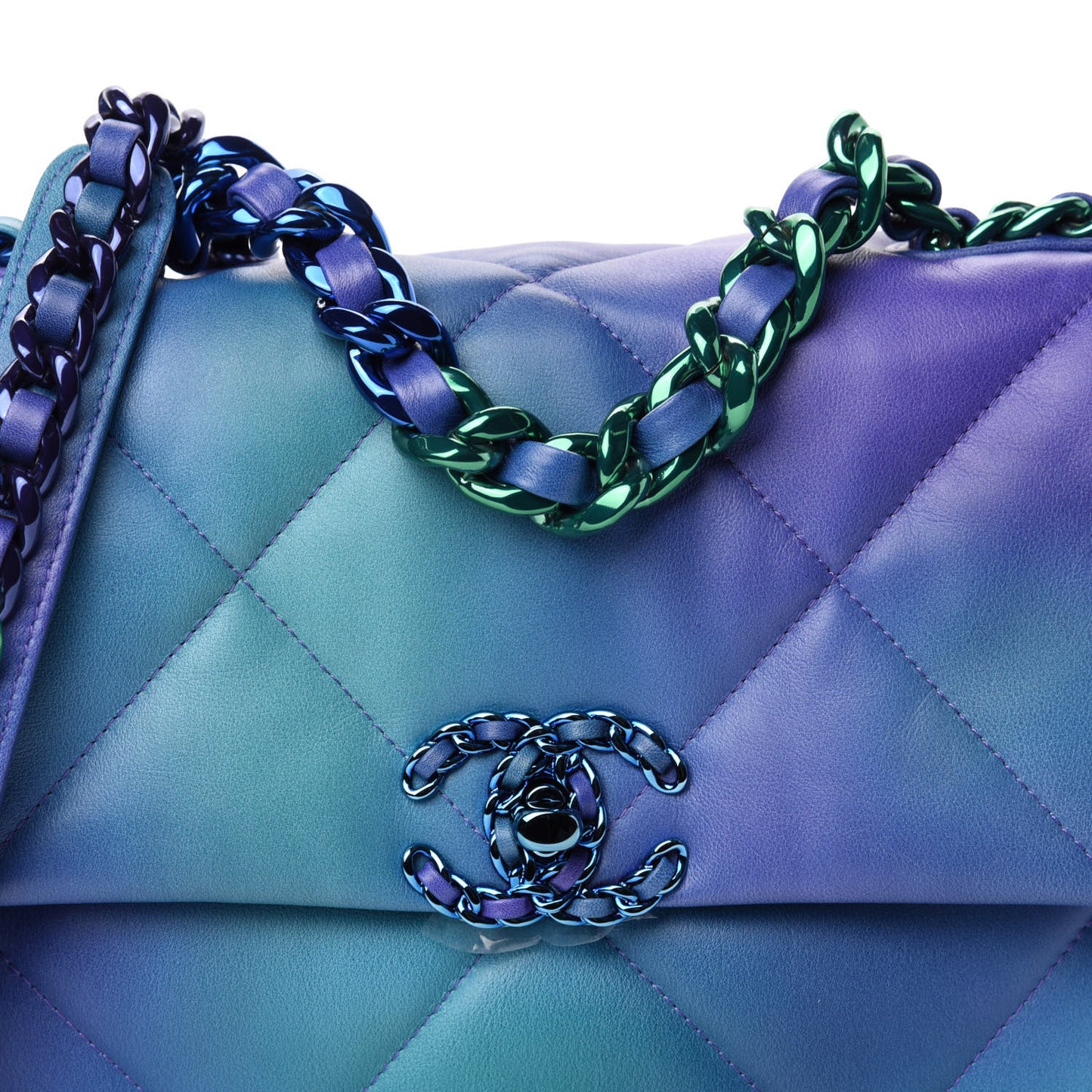 Tie Dye Calfskin Quilted Medium 19 Flap Blue Purple