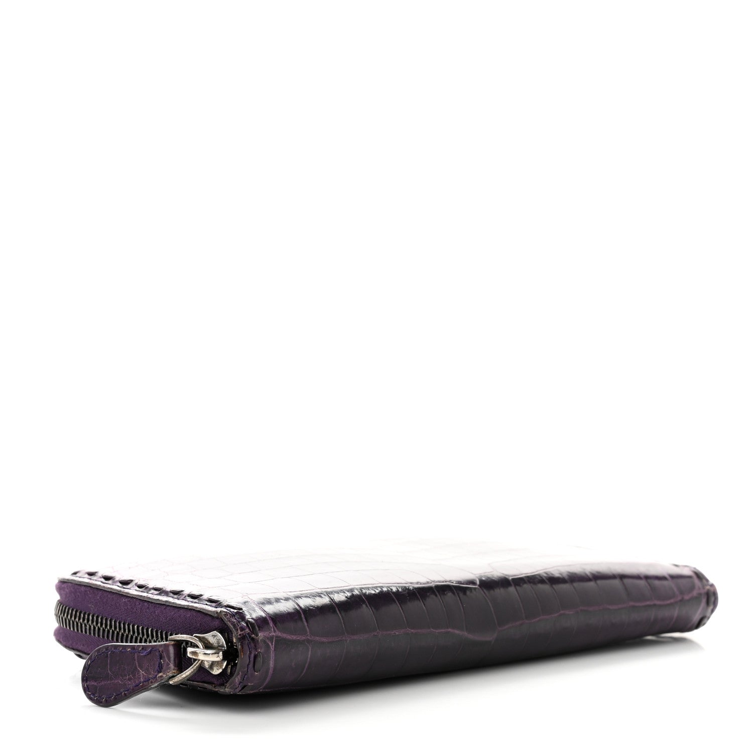 Bottega Veneta Shiny Crocodile Zip Around Wallet Purple 4 of 11