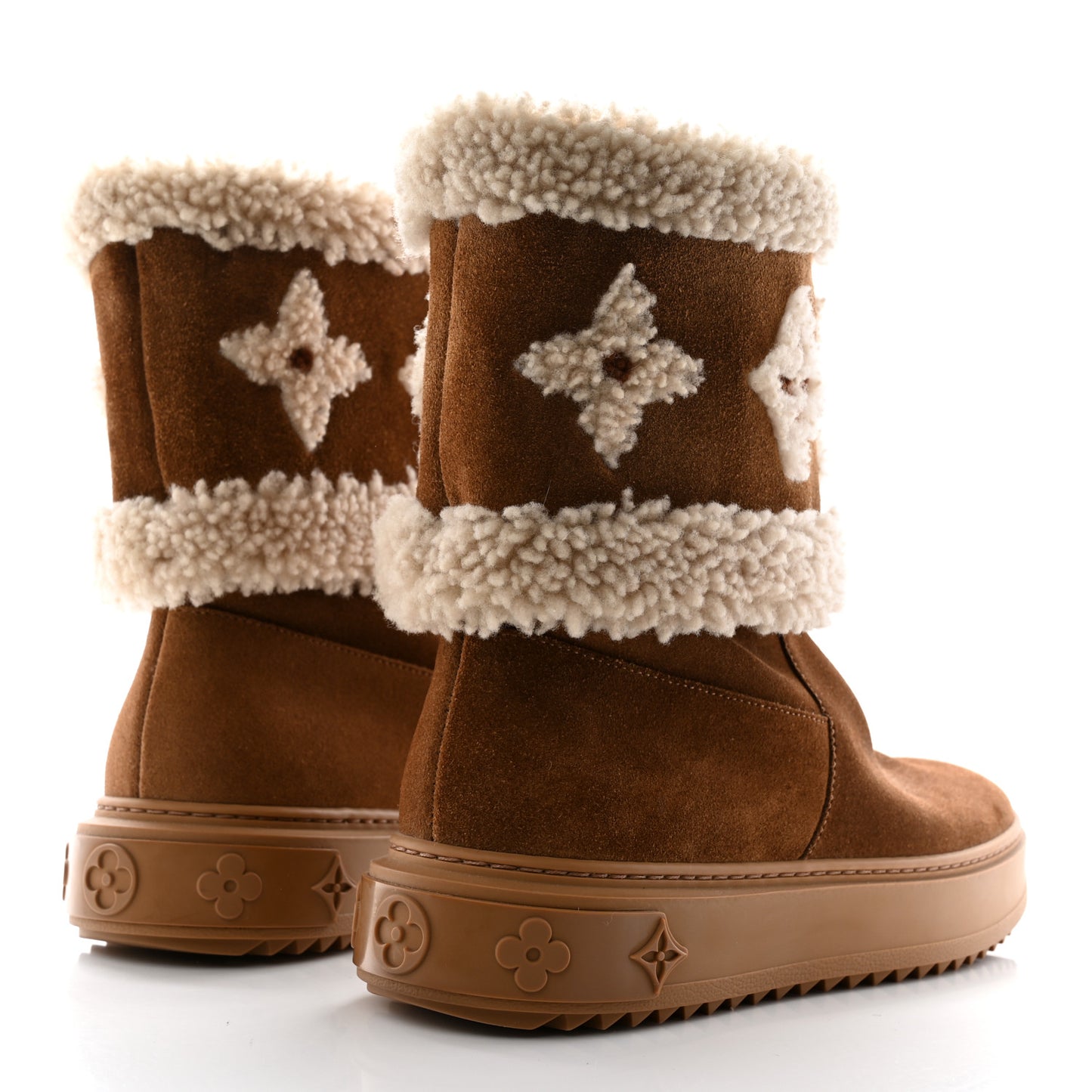 Suede Calfskin Shearling Snowdrop Flat Ankle Boot 37 Cognac