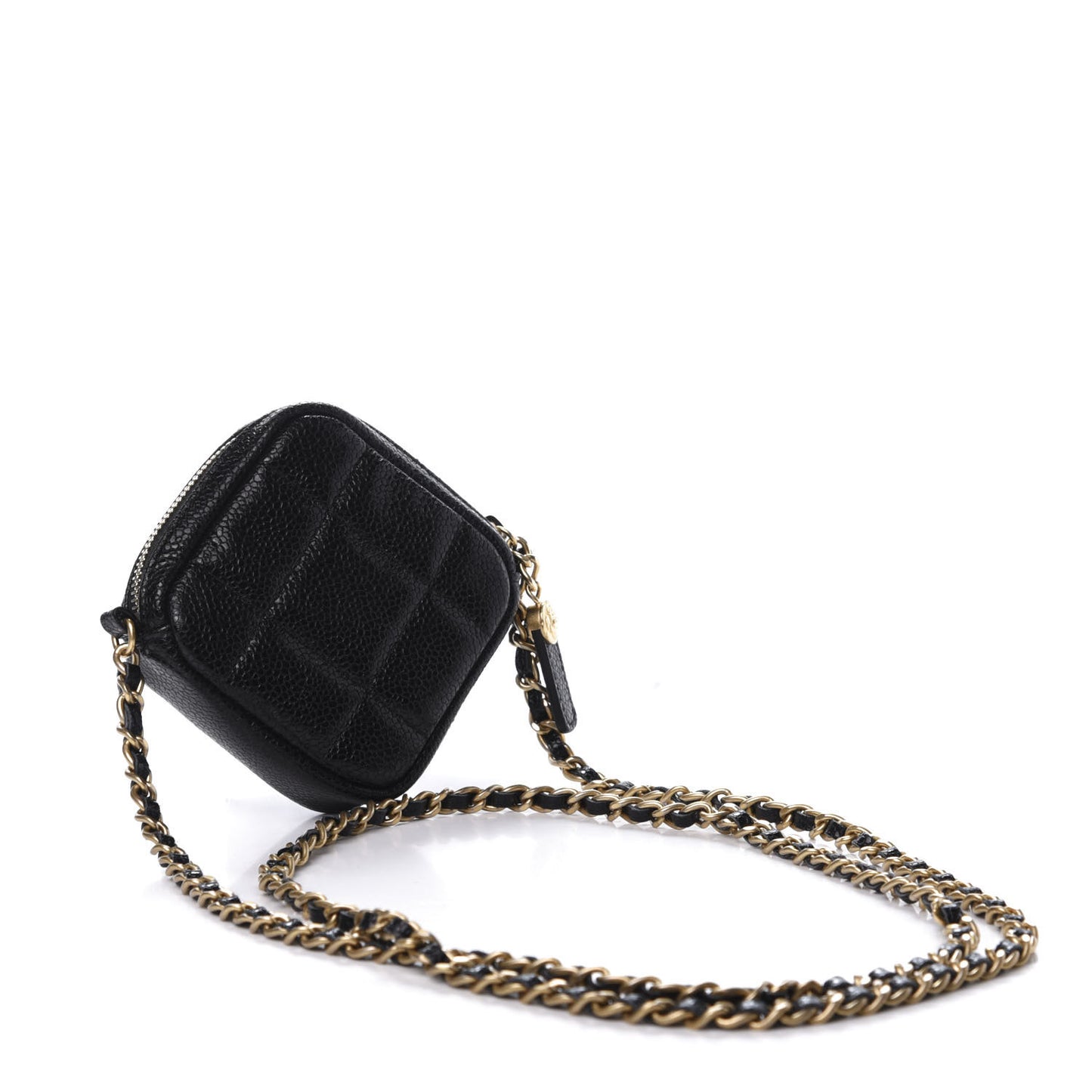Caviar Quilted Diamond Coin Purse With Chain Black