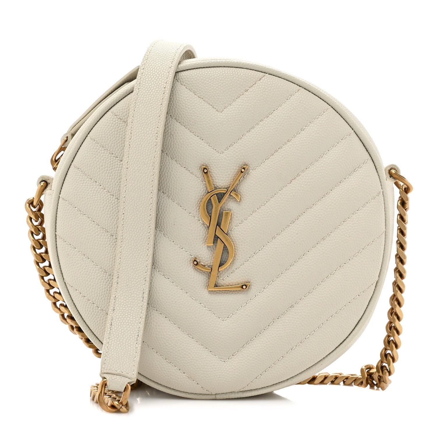 Saint Laurent Grain De Poudre Matelasse Chevron Quilted Round Vinyle Camera Bag Crema Soft 1 of 11