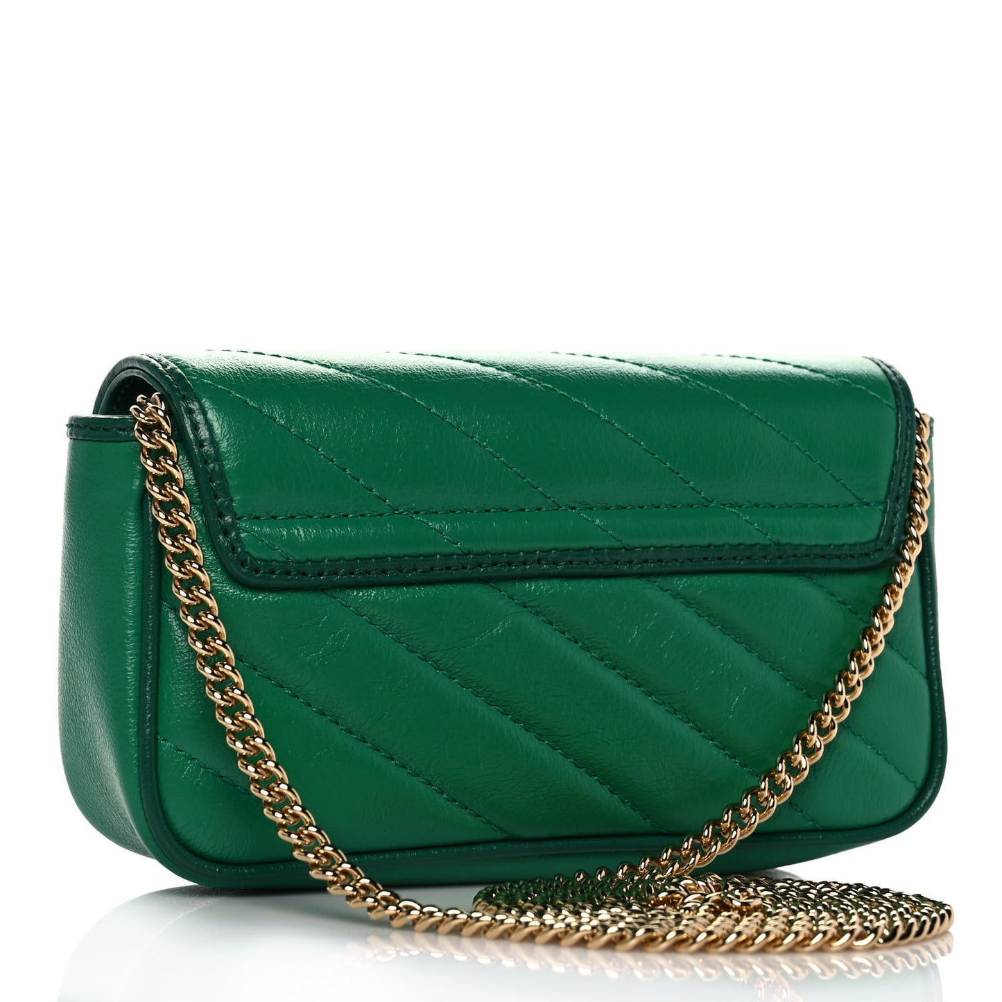 Azalea Calfskin Enamel Matelasse Diagonal Super Mini Torchon GG Marmont Shoulder Bag New Shamarock Emerald