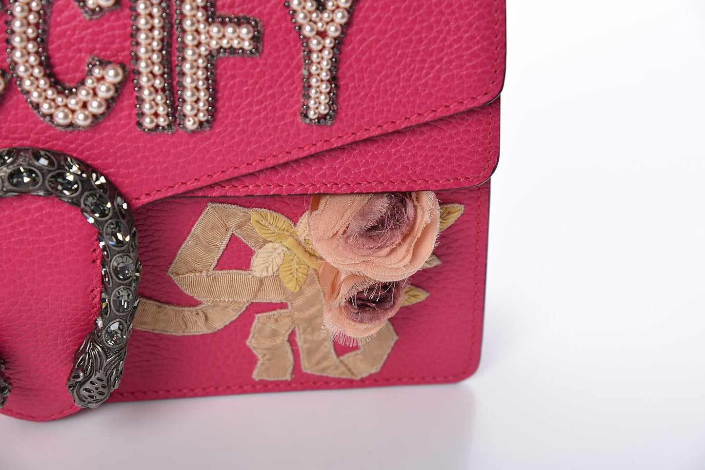 Pebbled Calfskin Embellished Guccify Small Dionysus Shoulder Bag Rosa
