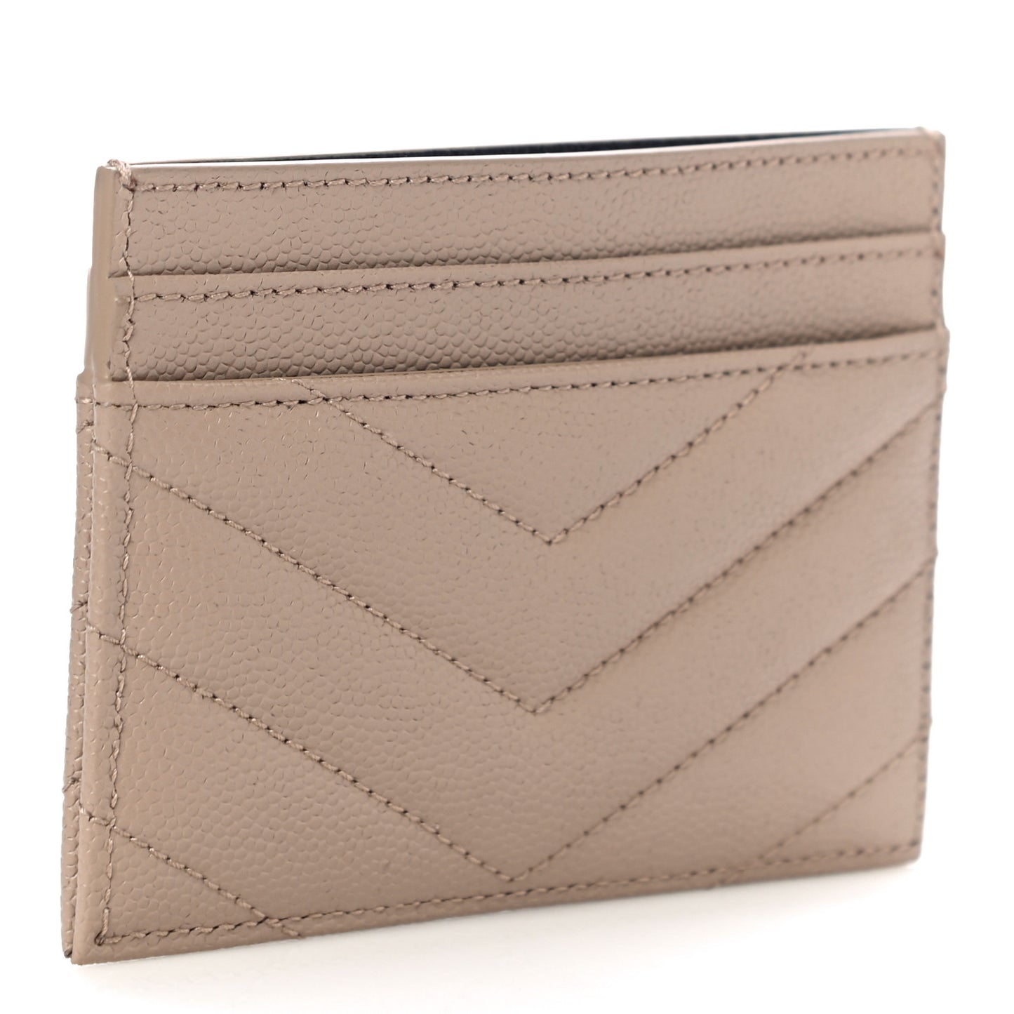 Grain De Poudre Matelasse Chevron Monogram Credit Card Case Dark Beige