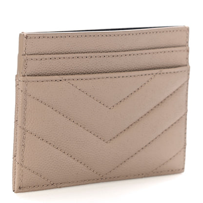 Saint Laurent Grain De Poudre Matelasse Chevron Monogram Credit Card Case Dark Beige 3 of 10