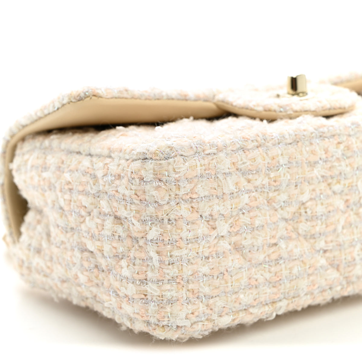 Tweed Quilted Mini Rectangular Flap Off White