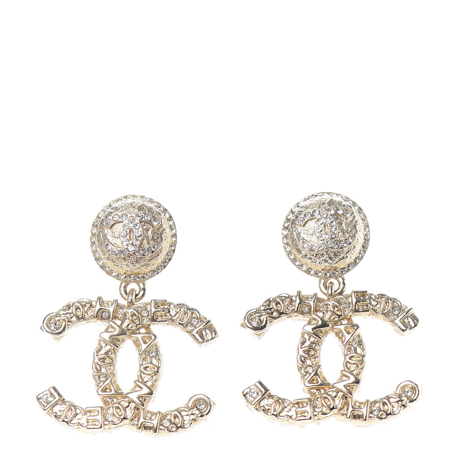 Chanel Crystal CC Drop Logo Earrings Gold 1 of 4