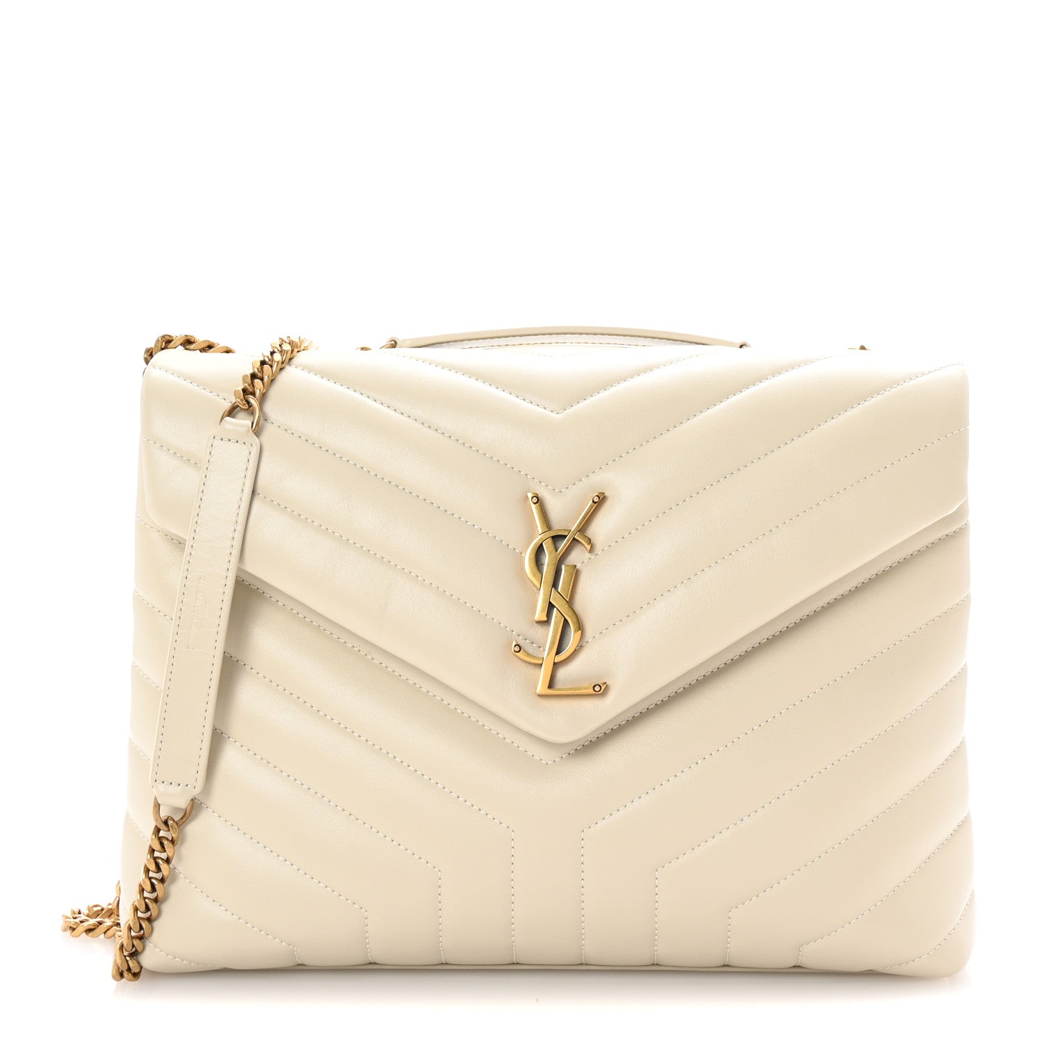 Saint Laurent Calfskin Y Quilted Monogram Medium Loulou Chain Satchel Crema Soft 1 of 9