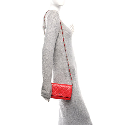 Chanel Lambskin Quilted Wallet On Chain WOC Red 2 of 12