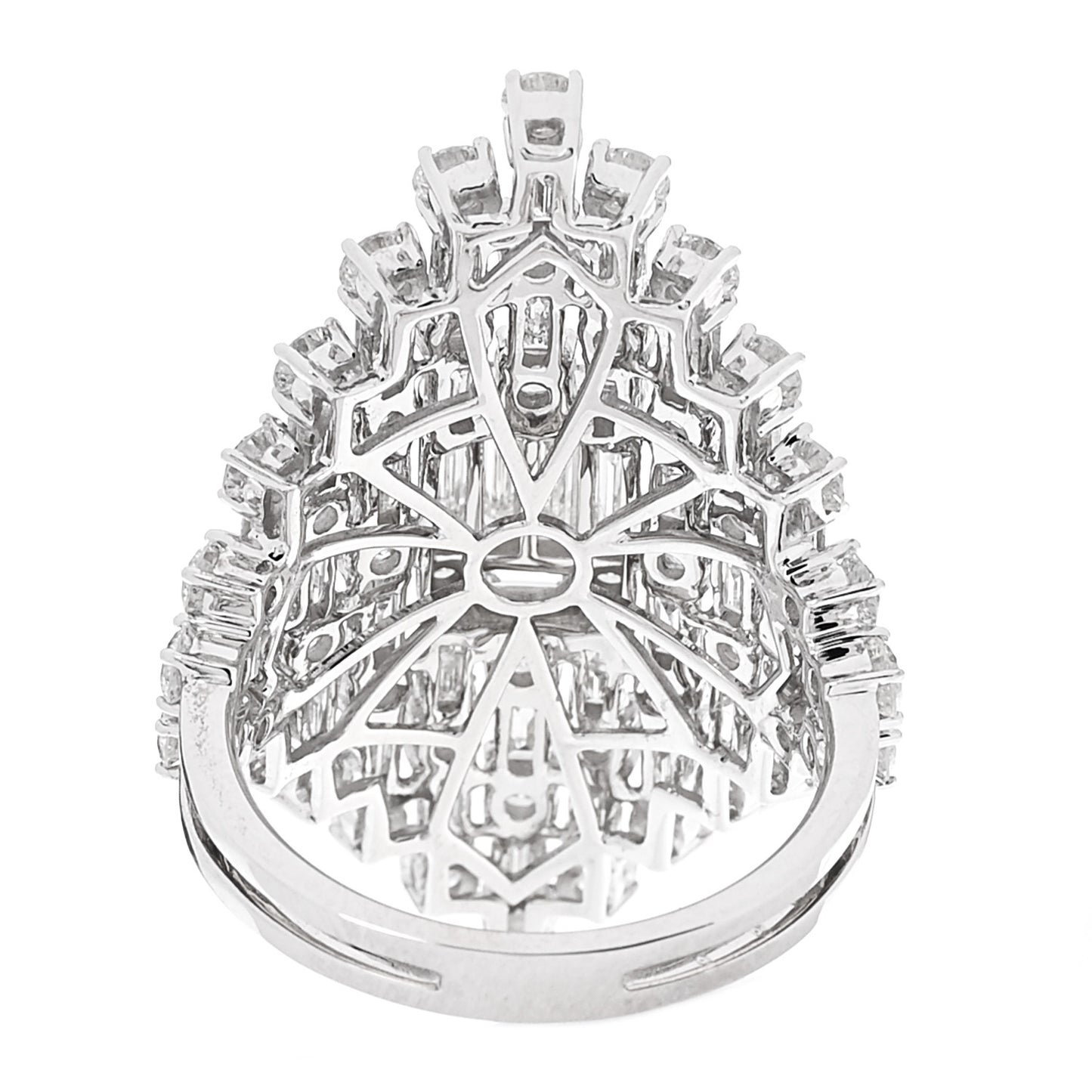 18K White Gold Diamond 2.95ctw Round Baguette Cut Cocktail Ring 53 6.5