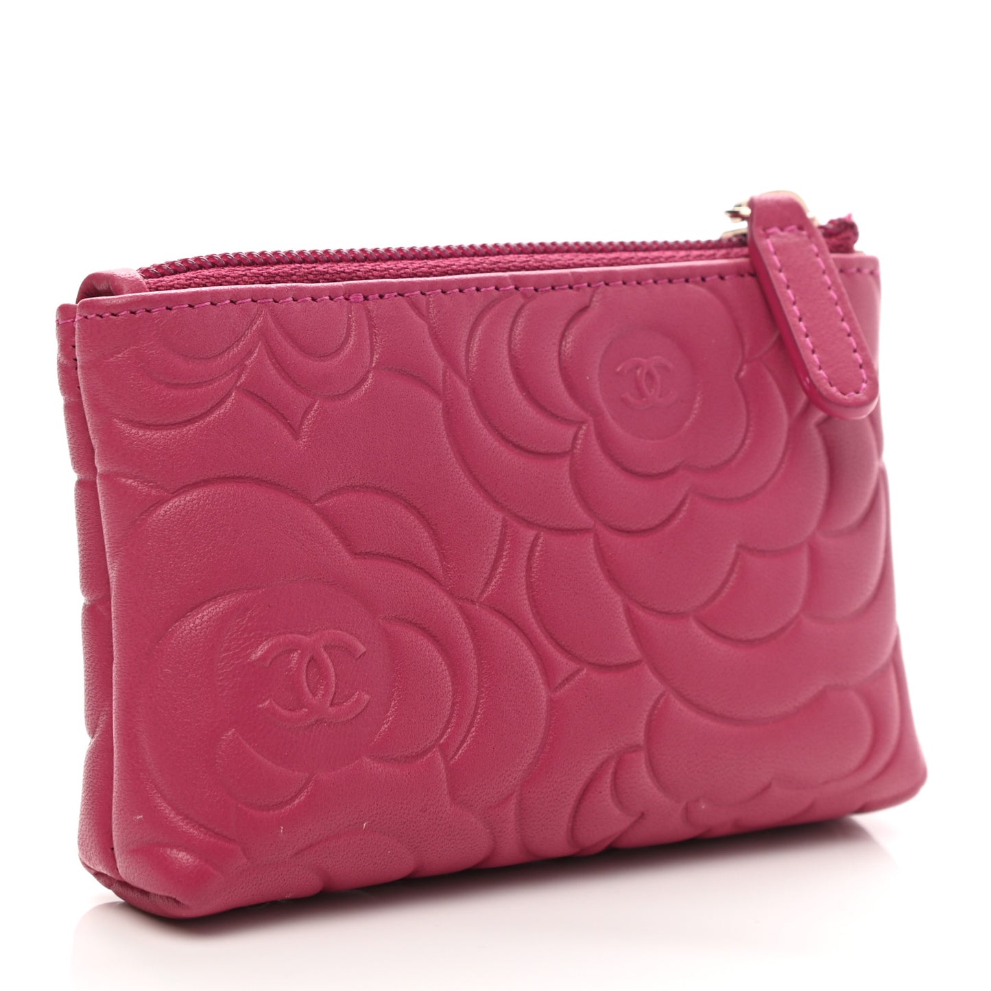 Lambskin Camellia Embossed Key Holder Case Fuchsia