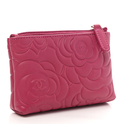 Chanel Lambskin Camellia Embossed Key Holder Case Fuchsia 3 of 8