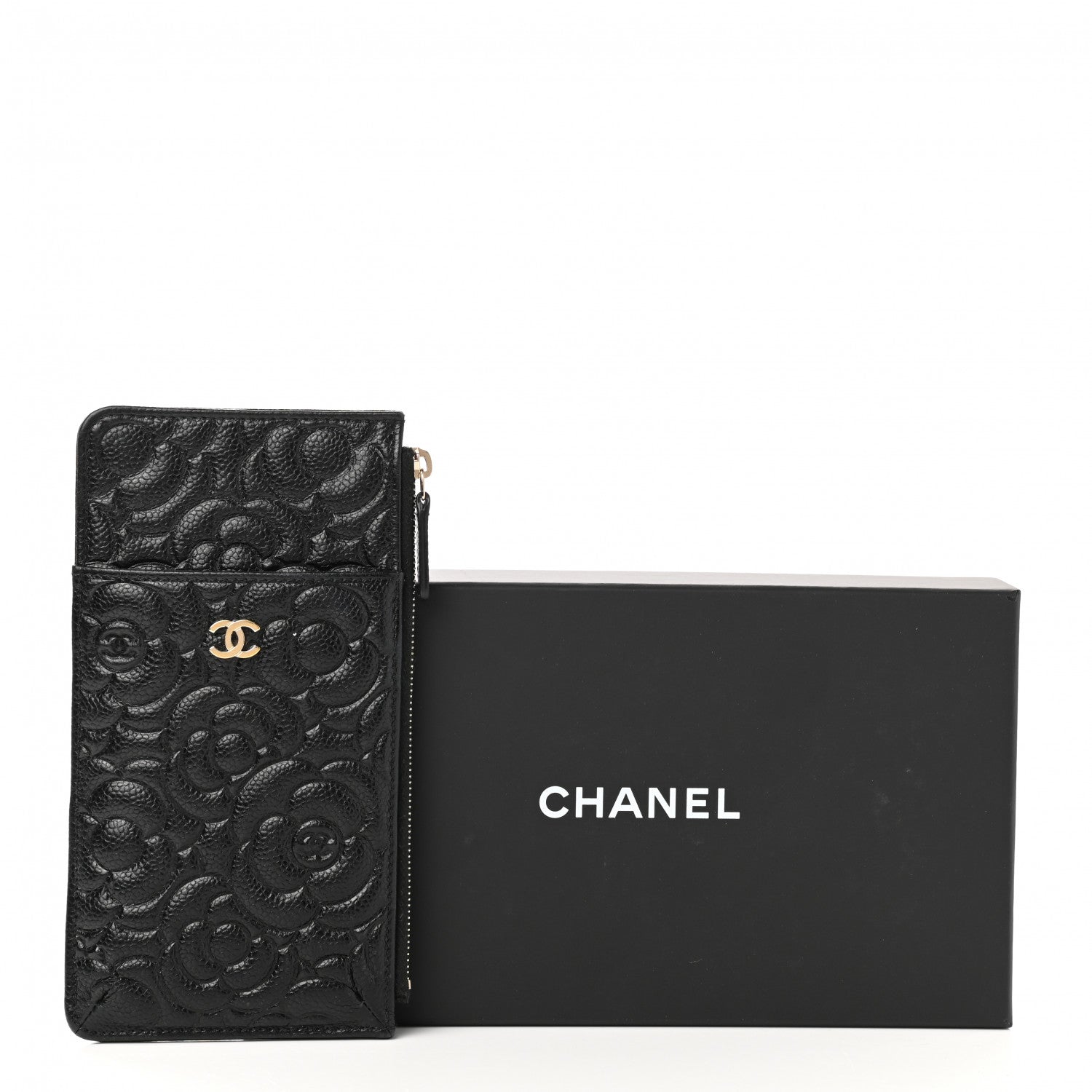 Chanel Caviar Camellia Embossed Classic Flat Wallet Pouch Black 8 of 8