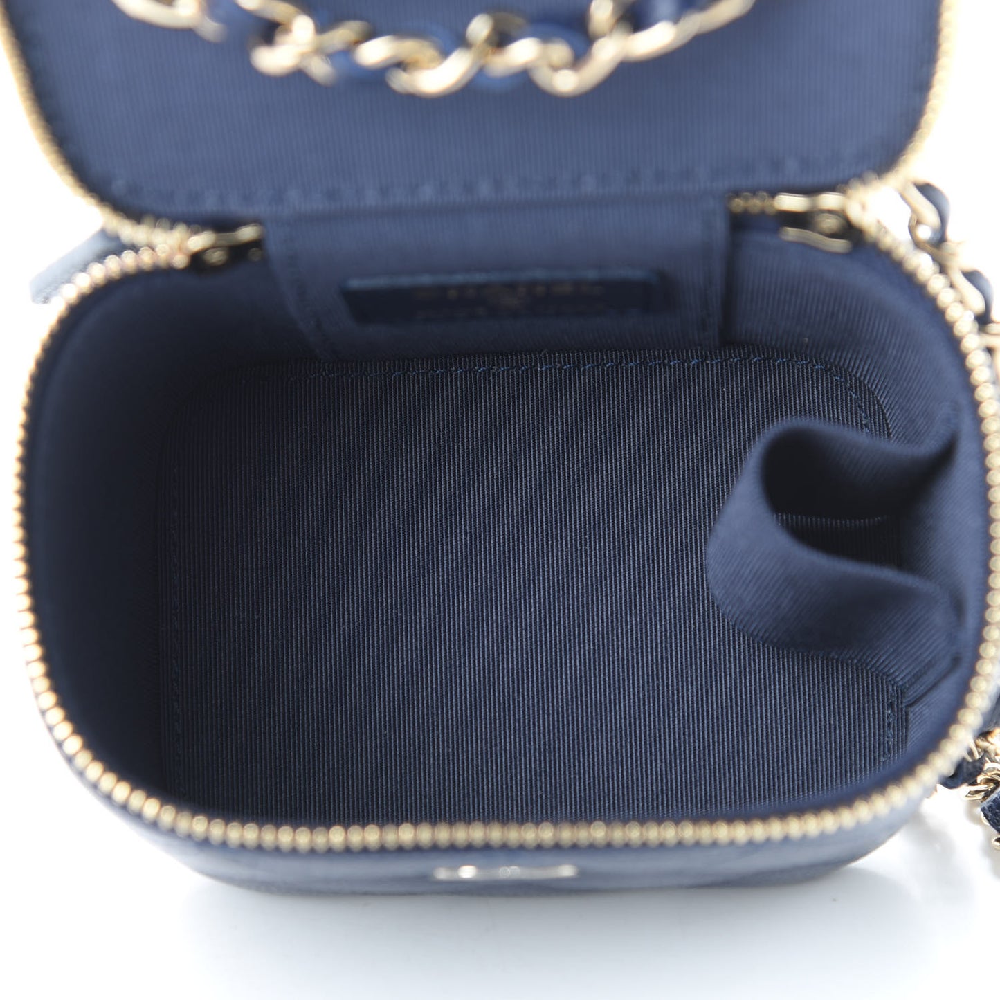 Caviar Quilted Mini Vanity Case With Chain Navy Blue