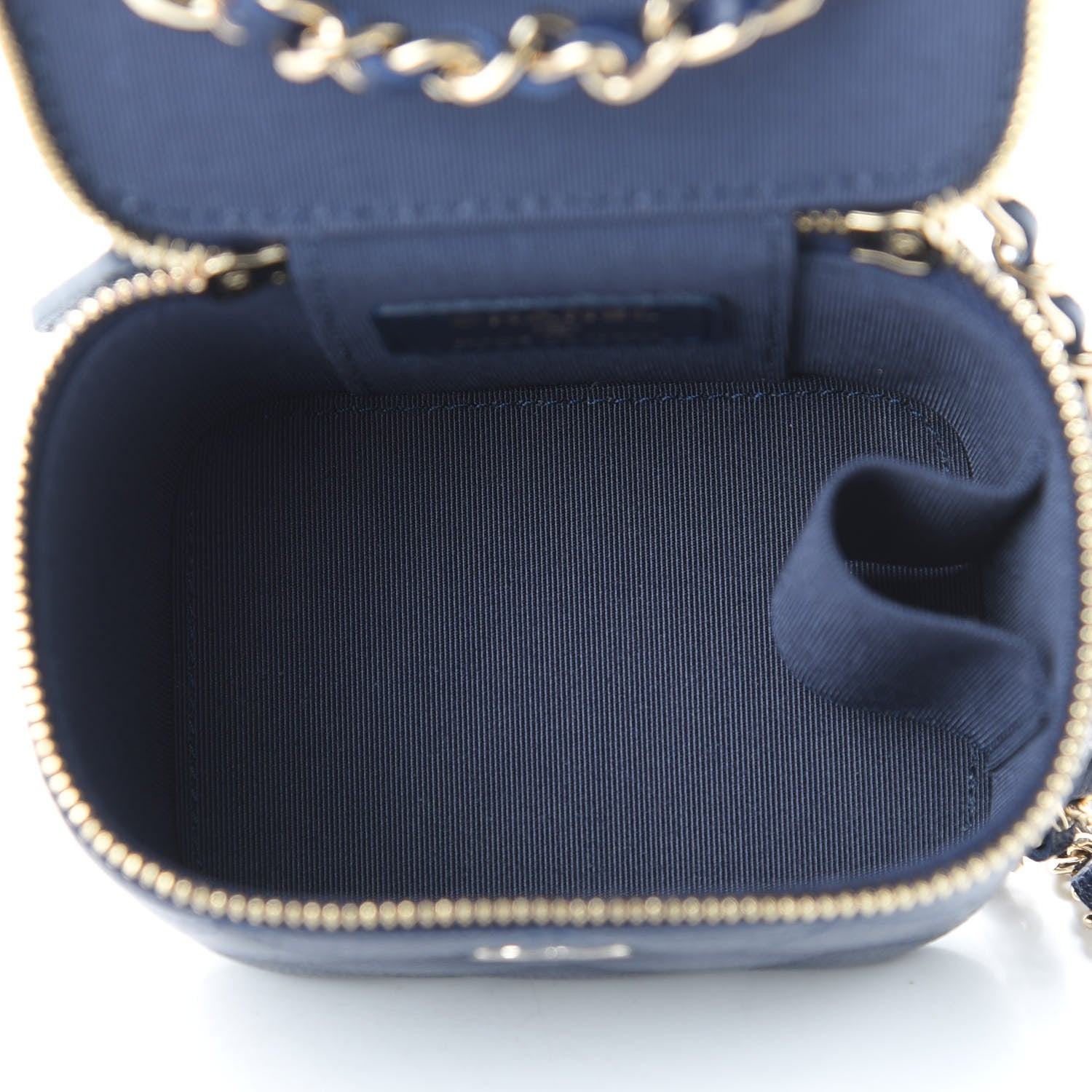 Chanel Caviar Quilted Mini Vanity Case With Chain Navy Blue 5 of 11