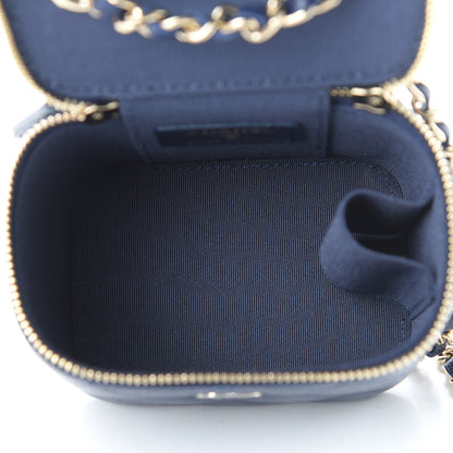 Chanel Caviar Quilted Mini Vanity Case With Chain Navy Blue 5 of 11