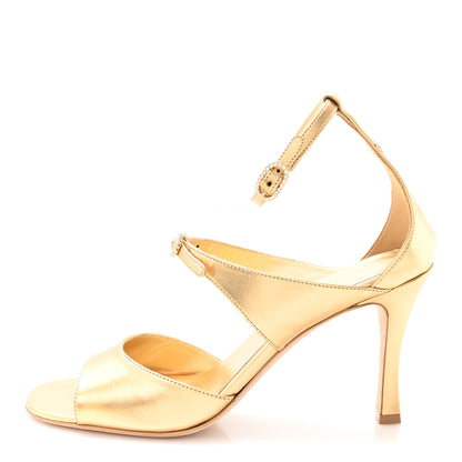 Chanel Metallic Lambskin Crystal CC Strappy Sandal 39 Gold 1 of 10