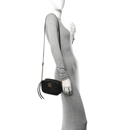 Gucci Calfskin Matelasse Mini GG Marmont Chain Shoulder Bag Black 2 of 11