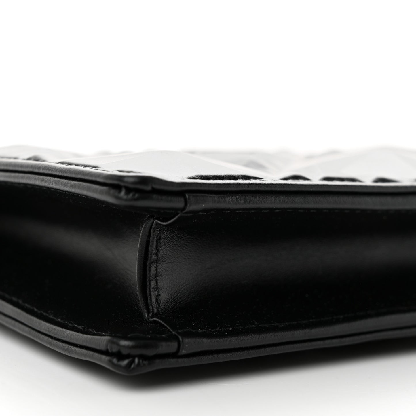 CHRISTIAN DIOR Calfskin Macrocannage Diamond Caro Zipped Pouch With Chain Black